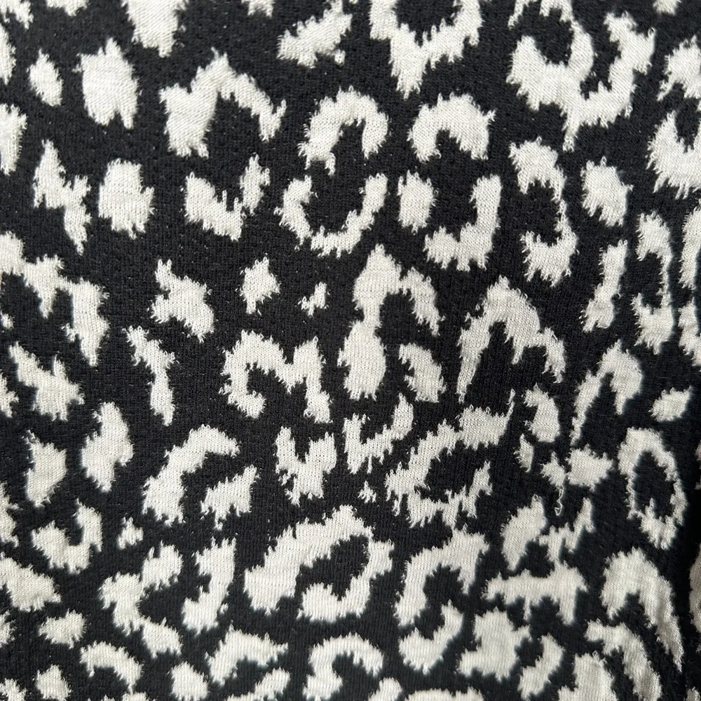 Free People leopard knit puff sleeve square neck top black cream Small